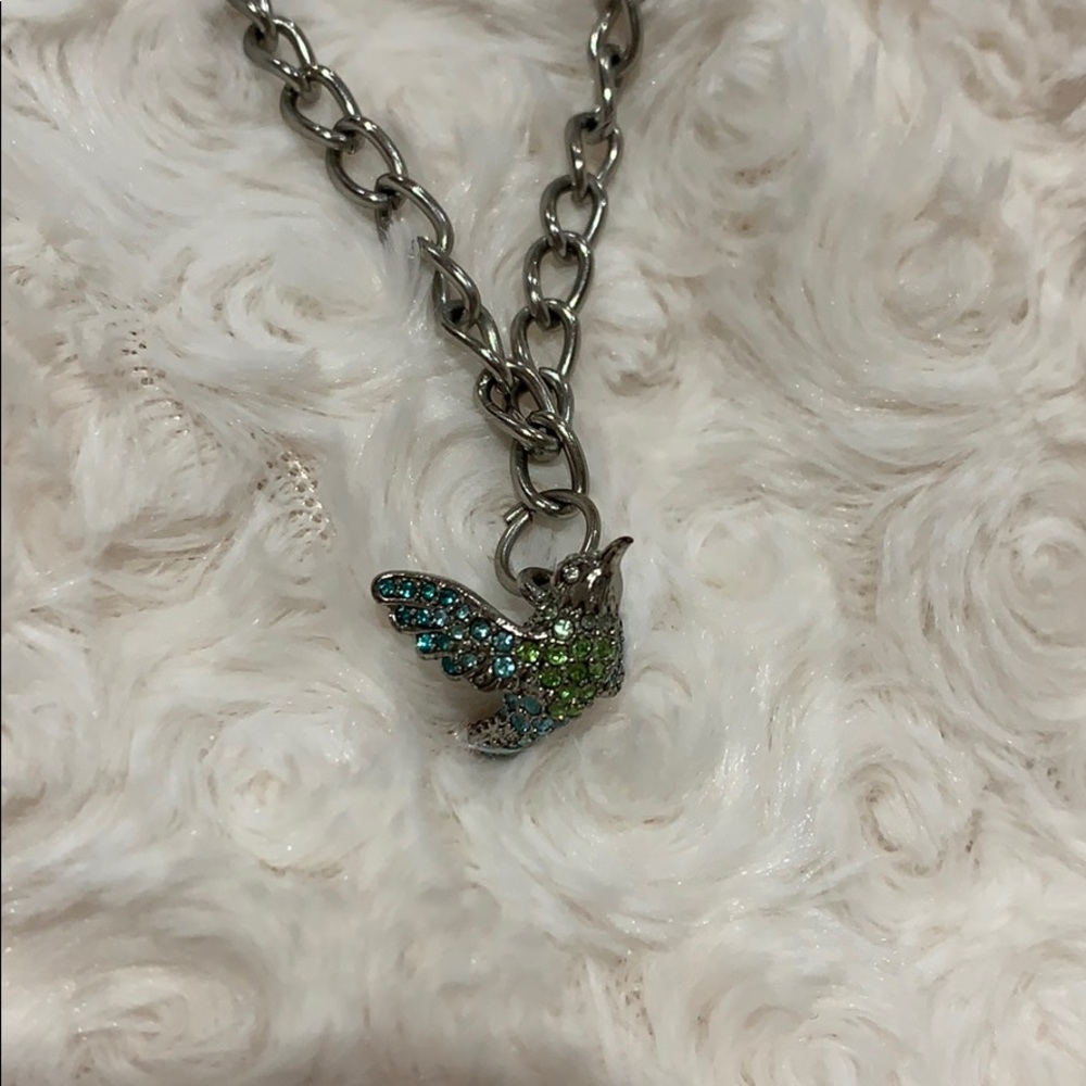 crystal detailed humming bird charm necklace